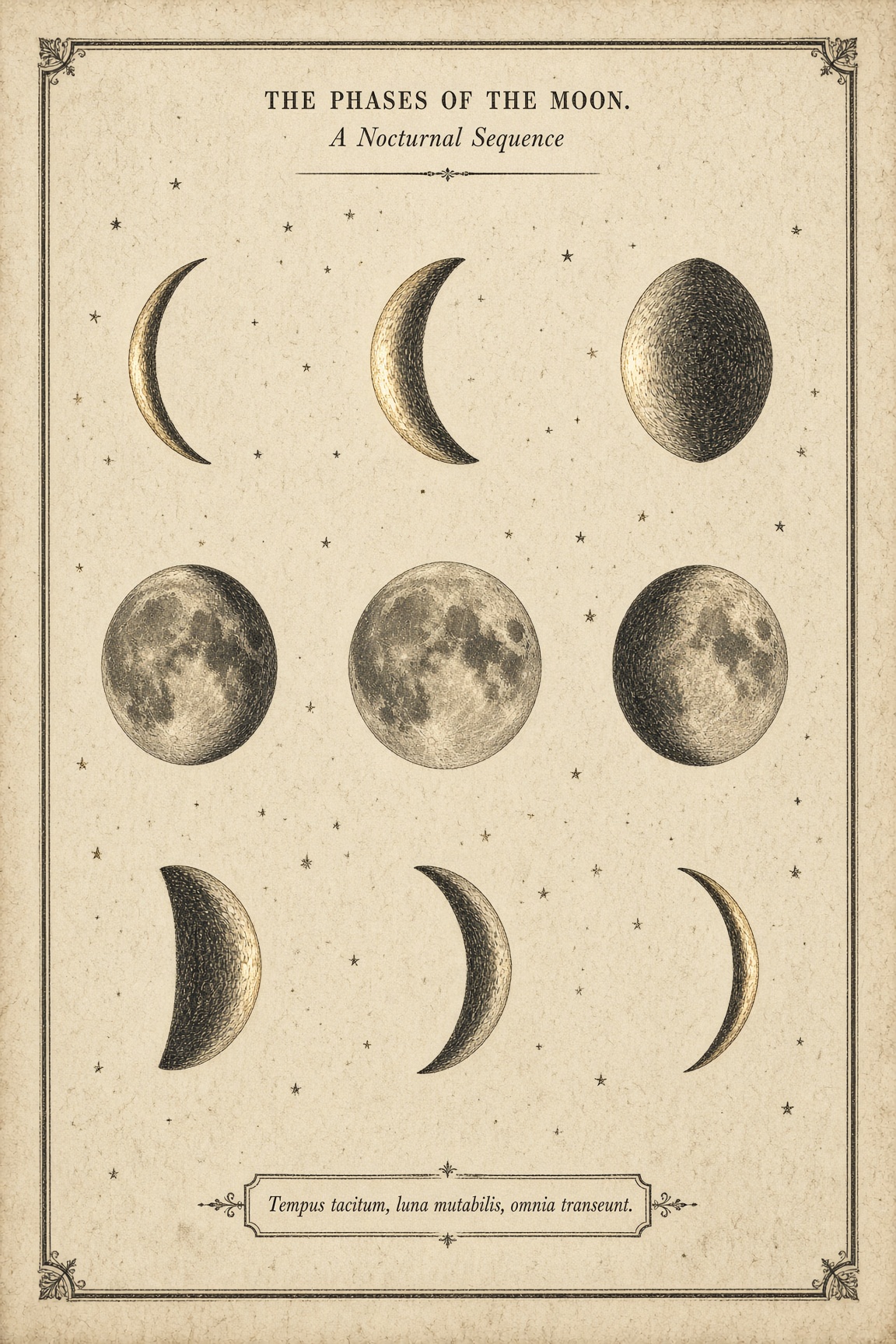 Generated plate: phases of the moon as a nocturnal sequence.